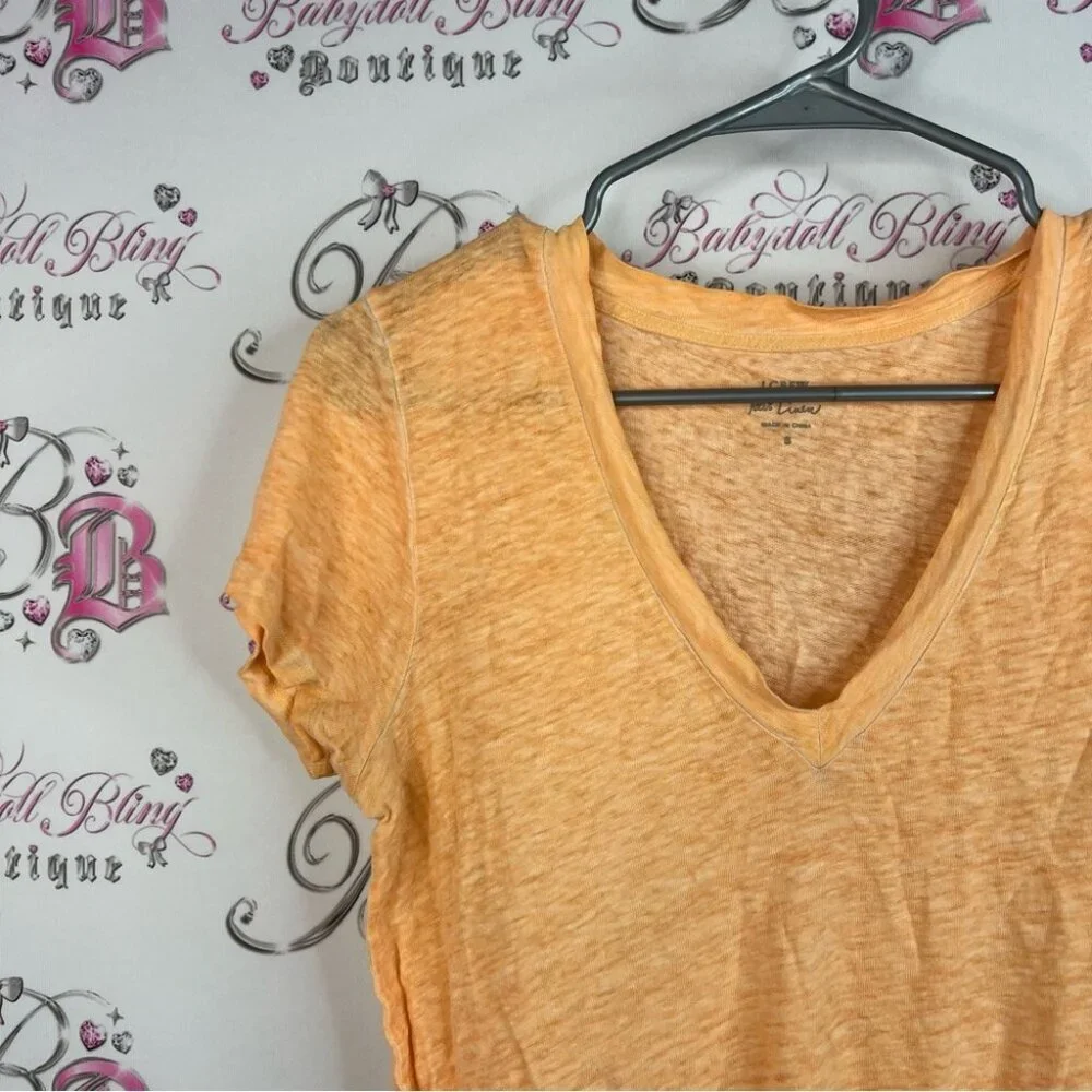 J. Crew tshirt 100% linen peach Light Orange V-Neck Short Sleeve Tee